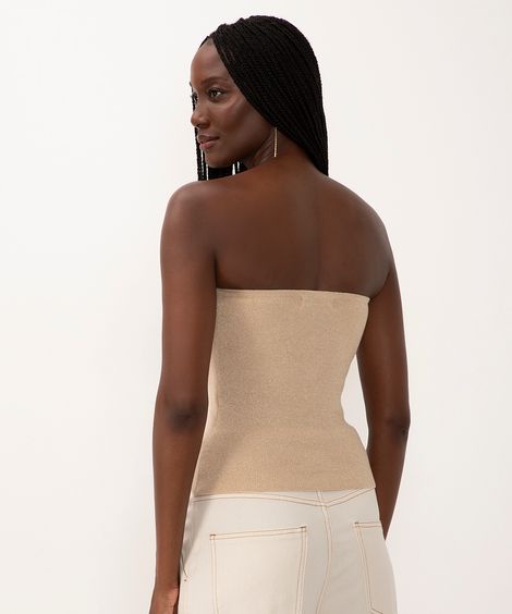blusa de tricot com brilho sem alça bege claro