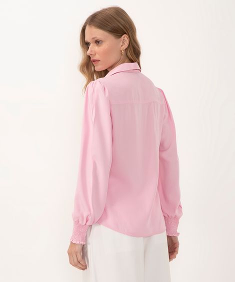 camisa de viscose manga longa bufante rosa