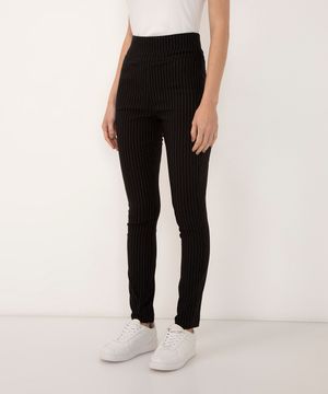 calça legging risca de giz cintura alta com elástico preta