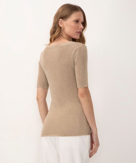 blusa de tricot com brilho manga curta dourada
