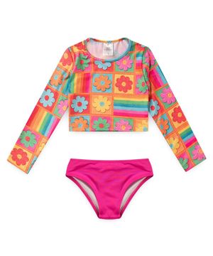 Conjunto Cropped Infantil Manga Longa UV 50+ Colors Vida Costeira Croche