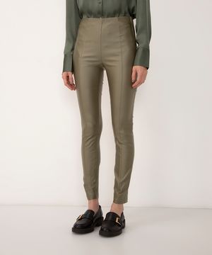 calça skinny de poliuretano cintura alta verde