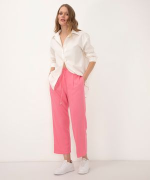 calça jogger de viscose cintura alta com bolsos rosa médio