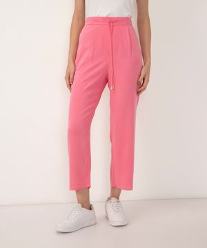 calça jogger de viscose cintura alta com bolsos rosa médio