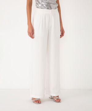 calça feminina wide leg de viscose com pregas off white