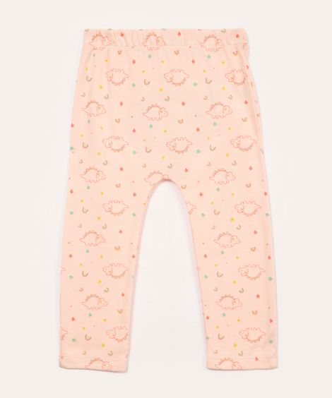 calça de algodão infantil dinossauro rosa claro