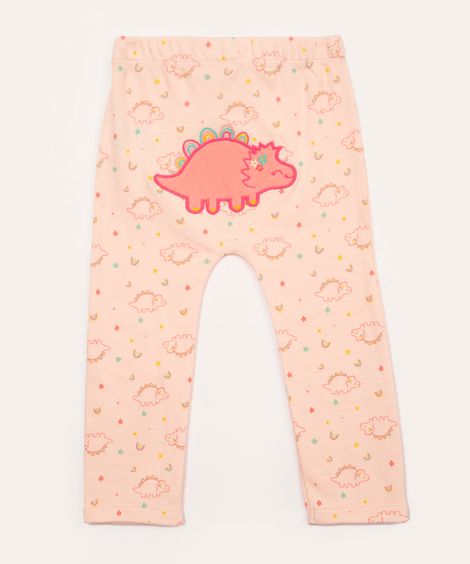 calça de algodão infantil dinossauro rosa claro