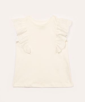 blusa de algodão infantil com babado de laise off white