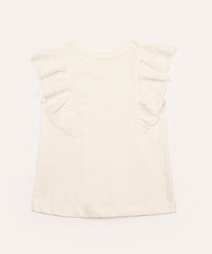 blusa de algodão infantil com babado de laise off white