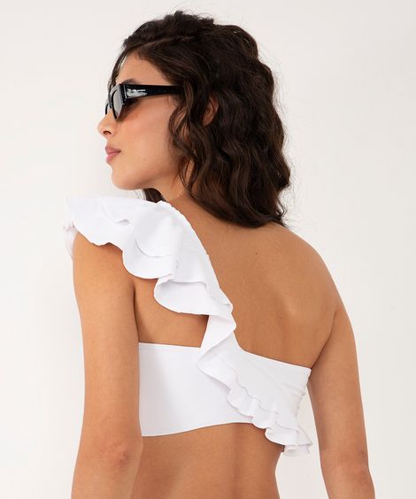 biquíni top ombro único babados proteção uv clube bossa off white