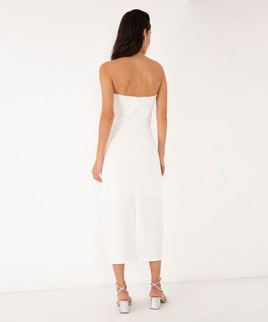 vestido midi decote reto sem alça off white