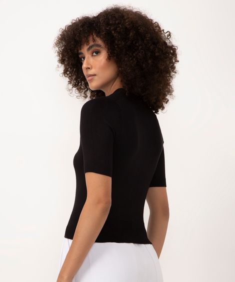 blusa cropped de tricot manga curta vermelho - preto