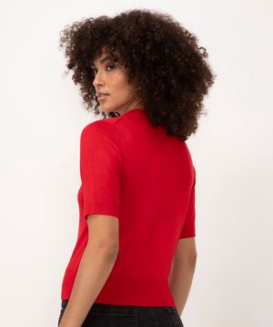 blusa cropped de tricot manga curta vermelho