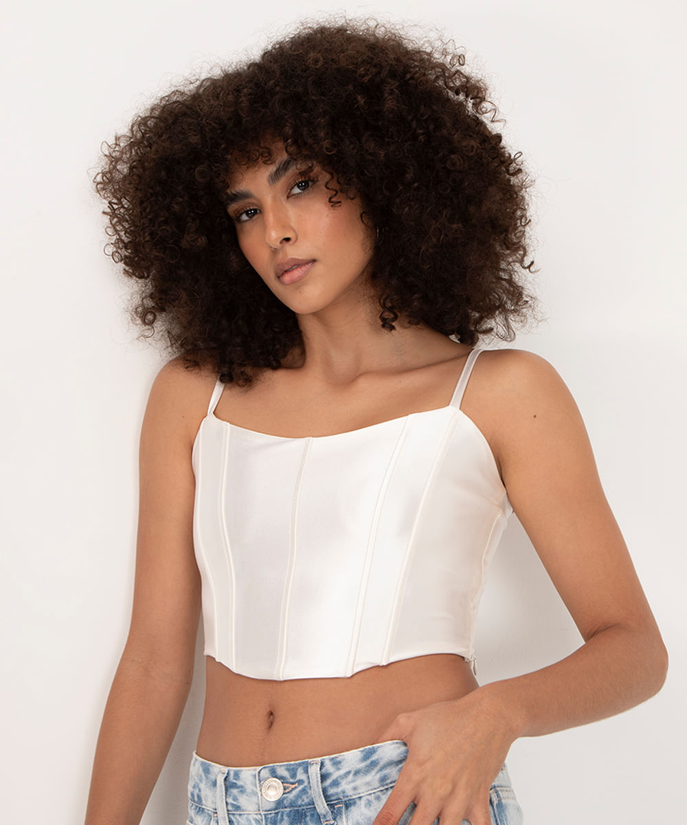 corset cropped acetinado off white - C&A