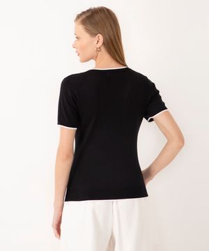 blusa de tricot manga curta listra preto