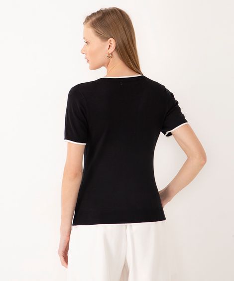 blusa de tricot manga curta listra - preto
