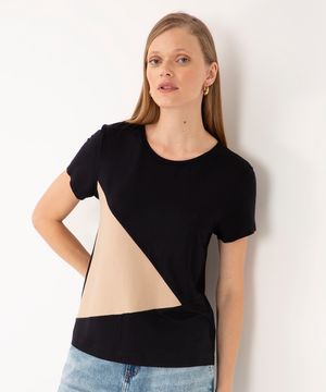 blusa de viscose com recorte manga curta preto