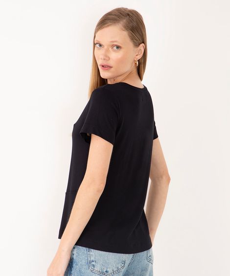 blusa de viscose com recorte manga curta preto