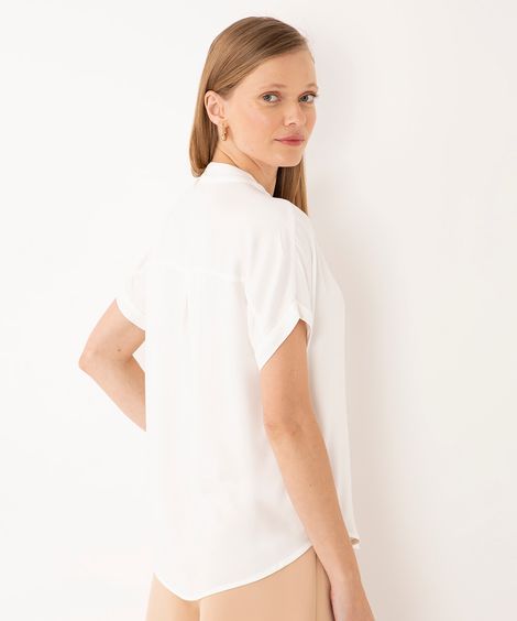 camisa de viscose manga curta gola padre barra alongada off white