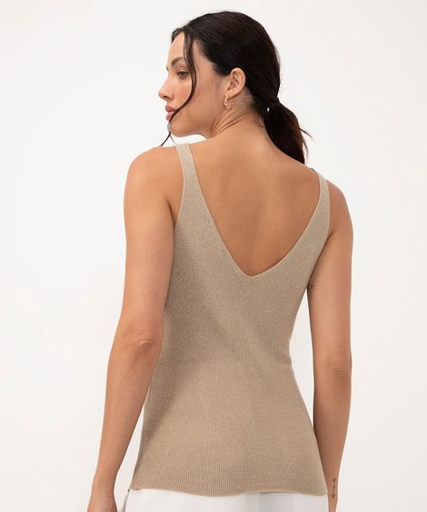 blusa em tricot lurex decote v alça média dourado