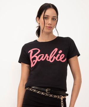 camiseta de algodão barbie manga curta preto