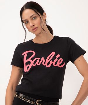 camiseta de algodão barbie manga curta preto
