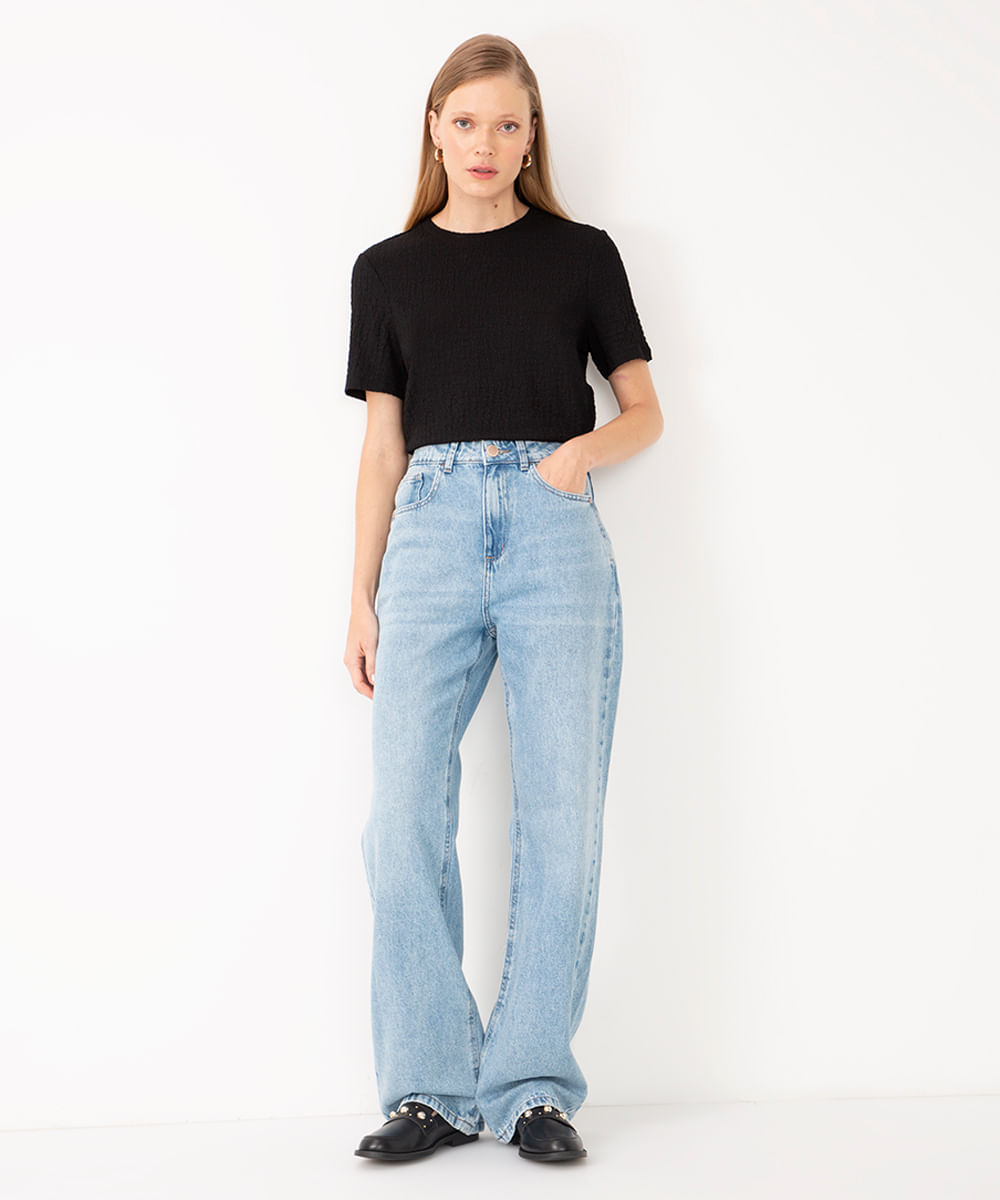 Calça Jeans Forever 21 Wide Leg Patchwork Azul - Compre Agora