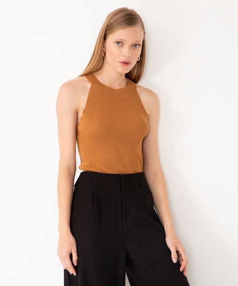 regata de tricô halter neck marrom
