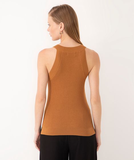 regata de tricô halter neck marrom