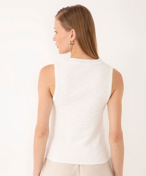 regata de tricot com textura decote redondo off white