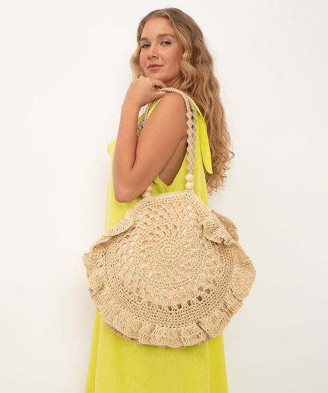bolsa shoulder de palha clube bossa bege claro