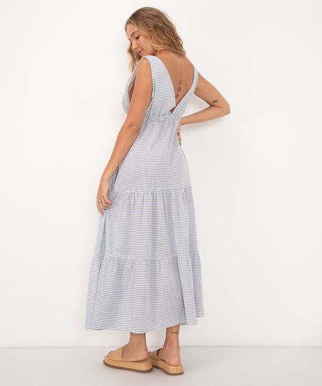 vestido longo de viscose decote v listrado clube bossa off white