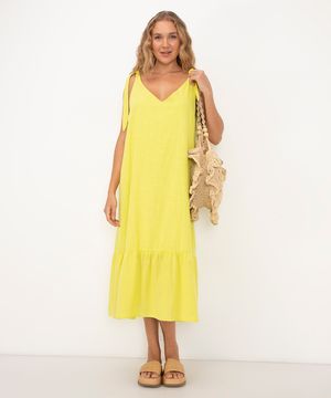 vestido longo de algodão amarração clube bossa verde claro