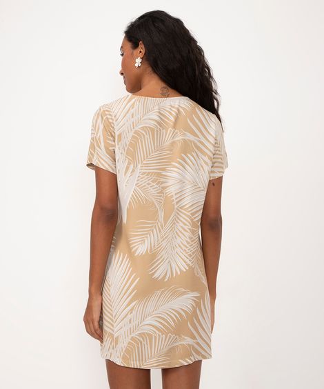 vestido curto de viscose manga curta areia