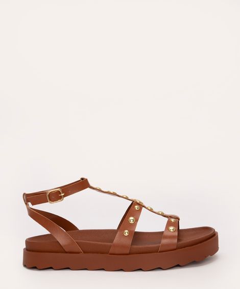 sandália flatform com tachas oneself marrom