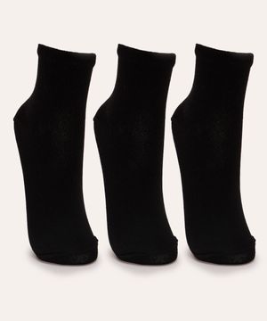 kit de 3 pares de meias cano médio preto preto