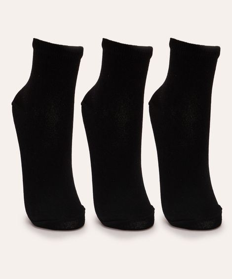 kit de 3 pares de meias cano médio preto preto