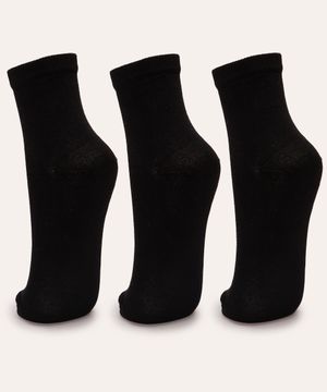 kit de 3 pares de meias cano médio preto preto