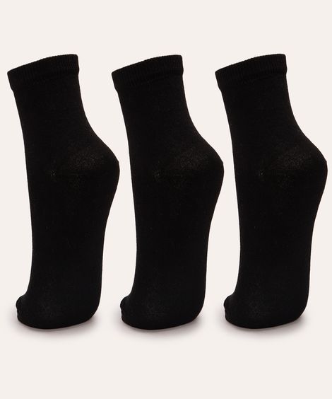 kit de 3 pares de meias cano médio preto preto