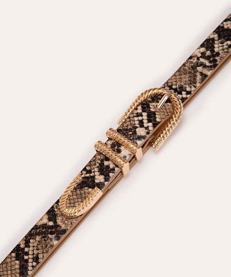 cinto animal print cobra com ponteira e fivela preto