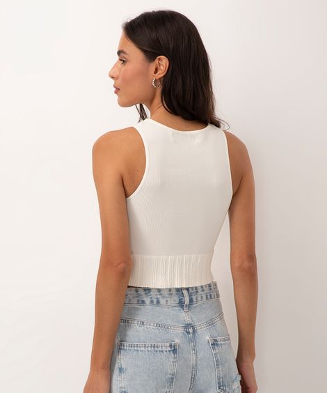 cropped canelado halter neck alça média off white
