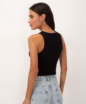 cropped canelado halter neck alça média preto