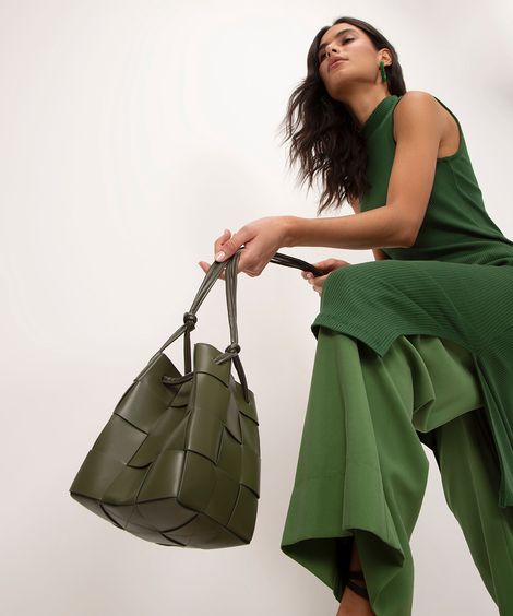 bolsa bucket tressê alça com nó verde militar