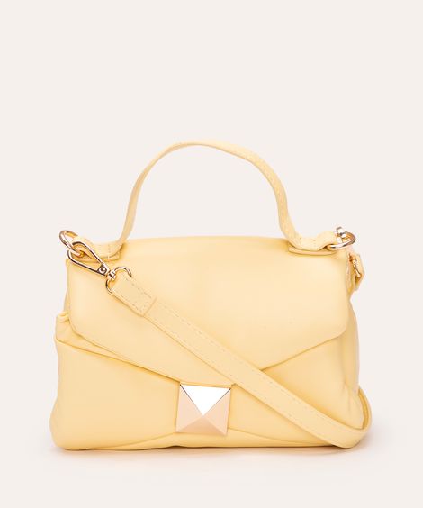 bolsa crossbody com recorte e tacha amarela