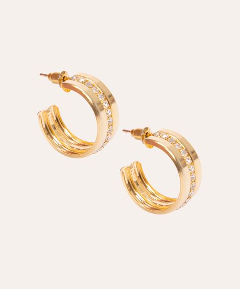 brinco meia argola com strass dourado