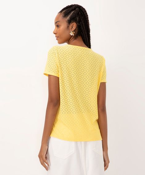 blusa de laise manga curta decote v  amarelo