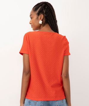 blusa de laise manga curta decote v  laranja