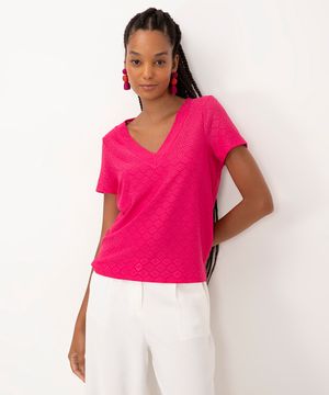 blusa de laise manga curta decote v  pink