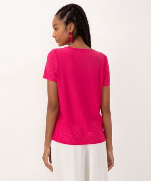 blusa de laise manga curta decote v  pink