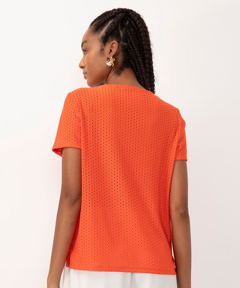 blusa de laise manga curta decote v  laranja